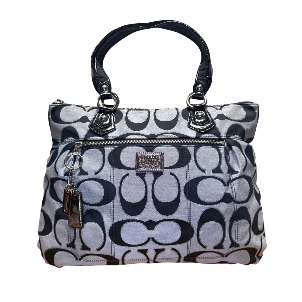 Coach Poppy Glam Tote 17890 Black Gray Signature‎ Shoulder Bag Canvas 2011 Clean